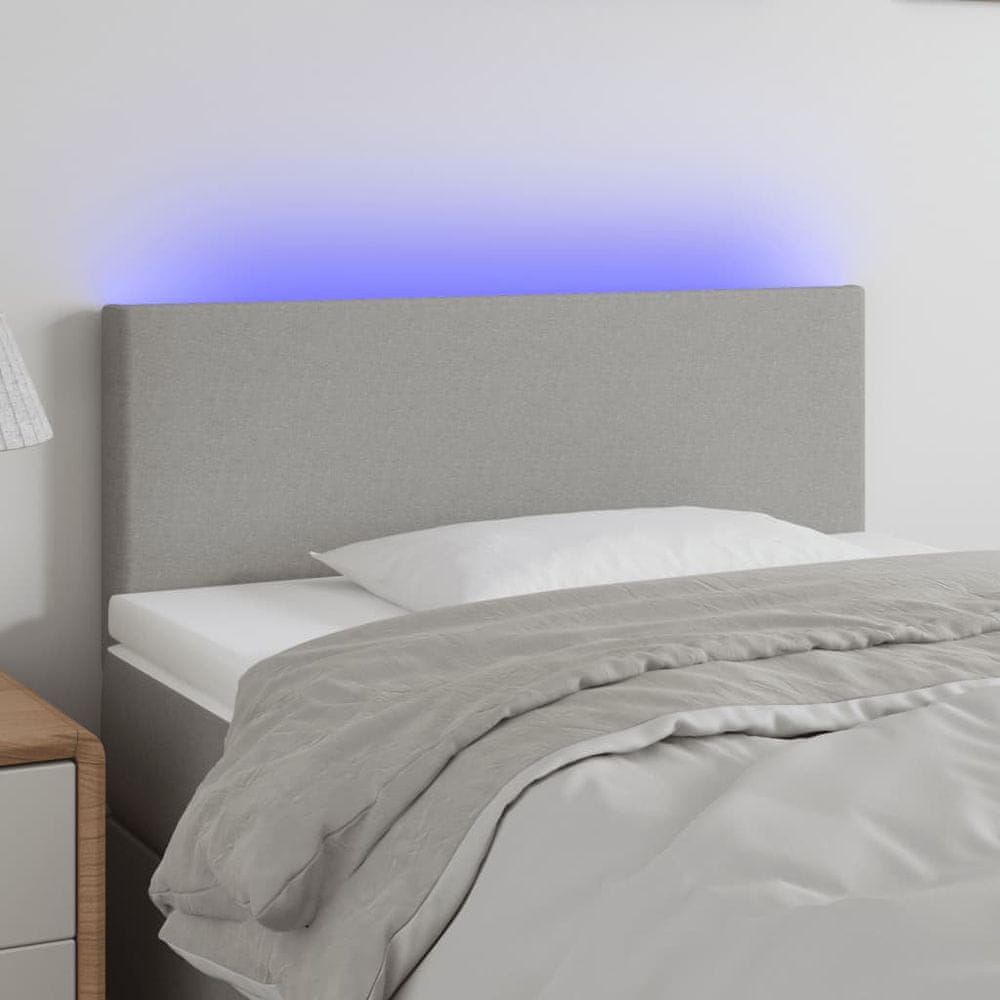 Vidaxl Čelo postele s LED bledosivé 80x5x78/88 cm látka